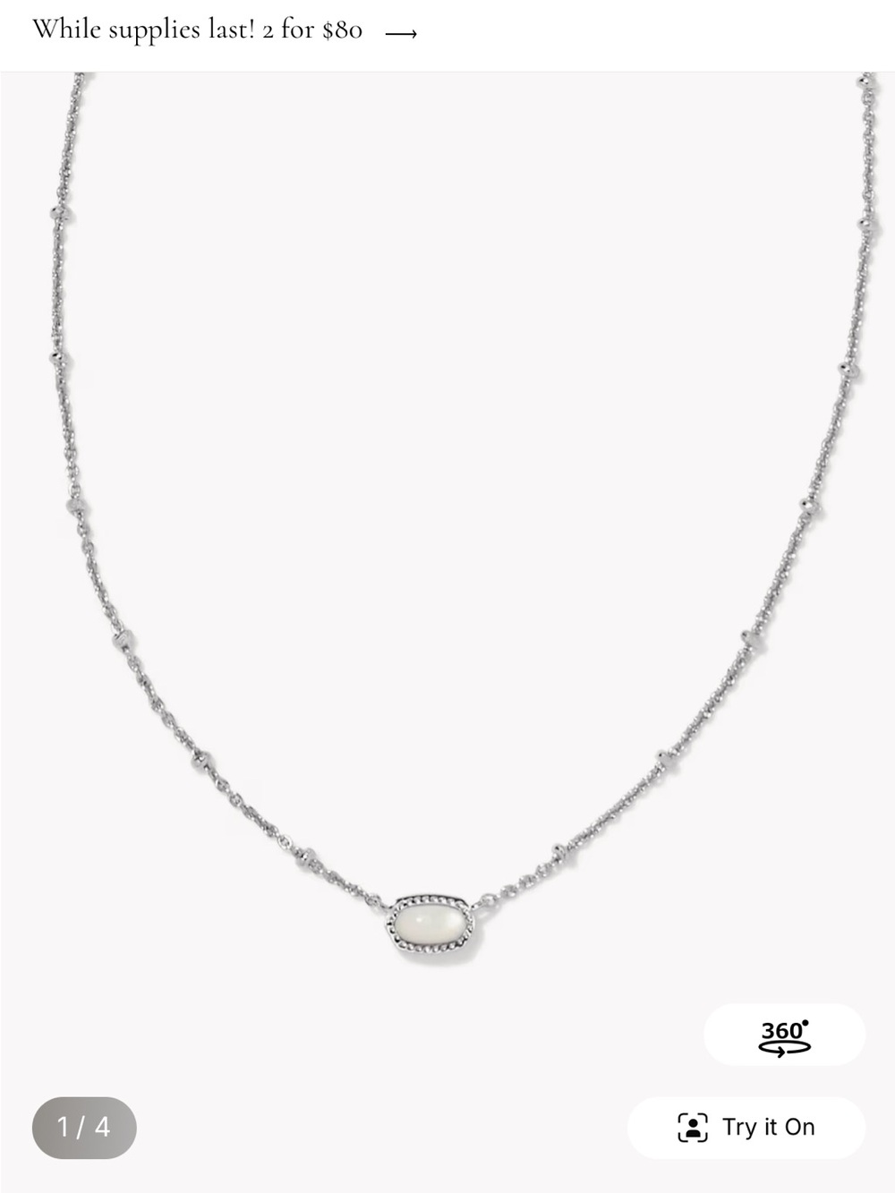 Kendra Scott Silver Necklace with White Oval Stone